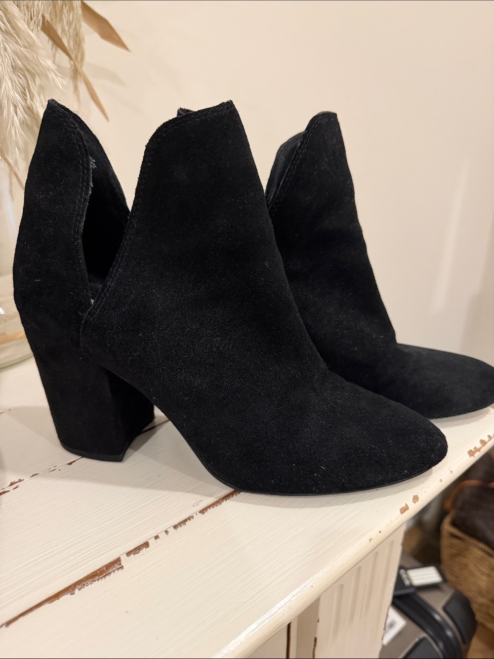 Steve Madden Black Suede V-Cut Ankle Booties